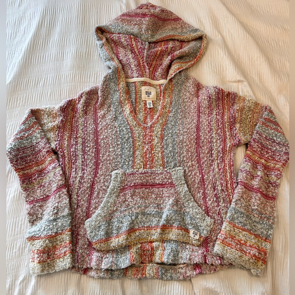 Billabong Striped Hooded sweater M EUC pink blue